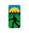 Bigfoot and mountains symbol. Yeti and forest sign