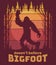 Bigfoot poster. Fantasy big furry fur animal Vector placard template with place for text