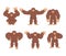 Bigfoot set poses and motion. Yeti happy and yoga. Abominable sn