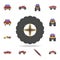 bigfoot tire field coloricon. Detailed set of color big foot car icons. Premium graphic design. One of the collection icons for