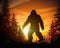 Bigfoot walks at sunset.