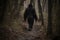 bigfoot in the woods walking at day time, neural network generated photorealistic image