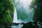 Biggest waterfall with a powerful flow and river in Bali, Indone