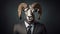 Bighorn sheep head portrait wearing suit on isolated background