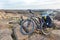 Bike with active equipment at Iceland mountains scene