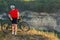 Bike adventure travel photo. Cyclist on the Beautiful Meadow Trail on sunny day.