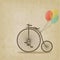 Bike with balloons retro striped background