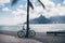 Bike, bench and palm tree on beach of Brazil