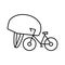 Bike and bicycle helmet with chin strap for a safe ride. Mandatory wearing and use. Editable outline stroke linear icon