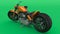 Bike with chrome engine, yellow orange futuristic motorcycle  on green background, 3D rendering
