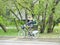 Bike courier in center of Moscow in spring