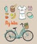 Bike cruiser illustration. Hand drawn illustration with city women s bicycle.