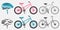 Bike and cycling accessories set colored icons set with biker helmet isolated vector illustration