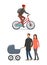 Bike Cycling Male and Family People Set Vector