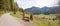 Bike and hike route at Spitzing area, lookout place with bench, spring landscape upper bavaria