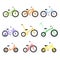 Bike kids icon set. Bicycles colored collection. Various multicolor child bikes group.
