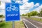 Bike lane, bicycle sign at playground in the park.