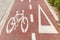 Bike lane. Bicycle sign and white directional arrow