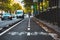 Bike lane on busy street in Barcelona, SPAIN