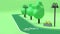 bike lane green parks low poly trees 3d rendering cartoon style,transportation nature save environment concept