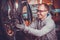 Bike mechanic repairs bicycle in workshop