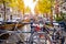 Bike over canal Amsterdam city picturesque town