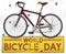 Bike over Golden Sign and Confetti Celebrating World Bicycle Day, Vector Illustration