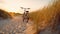 A bike is parked on a sandy path. Generative AI image.