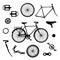 Bike parts. Bicycle equipment and components isolated vector set