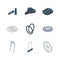 Bike parts. Bicycles components mechanical saddle fork crank seat hub vector isometric icons collection