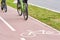 bike path and cyclist on a bicycle in the city