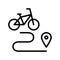 Bike rent flat line icon. Vector outline illustration of  Urban transportation, bike sharing, bike rental app. Black color thin