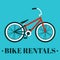 Bike rental banner  logo. Vector illustration with bike and text  on a white background. Suitable for social media  mobile apps