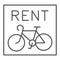 Bike rental signboard thin line icon, outdoor sport concept, bicycle logo for shop or rental business icon on white