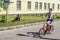 Bike ride in a Russian village in the Kaluga region.