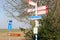 Bike riding route signs rural landscape, Netherlands