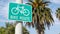 Bike Route green road sign in California, USA. Bicycle lane singpost. Bikeway in Oceanside pacific tourist resort. Cycleway