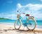 Bike on sand beach is an active lifestyle background.