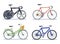 Bike set. Extreme sports and roadbike, cruising and dutch side view bikes collection, walking modern urban vehicle