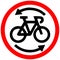 Bike sharing allowed area prohibition circular warning road sign on white background