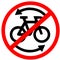 Bike sharing not allowed area prohibition circular warning road sign on white background