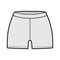 Bike shorts technical fashion illustration with low waist, rise, micro length. Flat sport pants, casual knit trousers