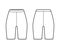 Bike shorts technical fashion illustration with normal waist, rise, thigh length. Flat sport training pants, casual knit