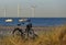 Bike standing at sea shore