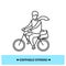 Bike to work icon. Man riding bicycle, commuting to office simple vector illustration