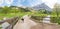 Bike tour in idyllic landscape, engtal valley, Karwendel alps at springtime