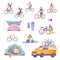 Bike Tourism Flat Icon Set