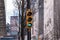 A bike traffic light with green section ON at a street intersection.