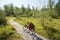 Bike trail through riparian landscape Isar river near Bad Tolz, bavaria in spring