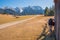 Bike trip in march, Buckelwiesen landscape with mountain view karwendel alps